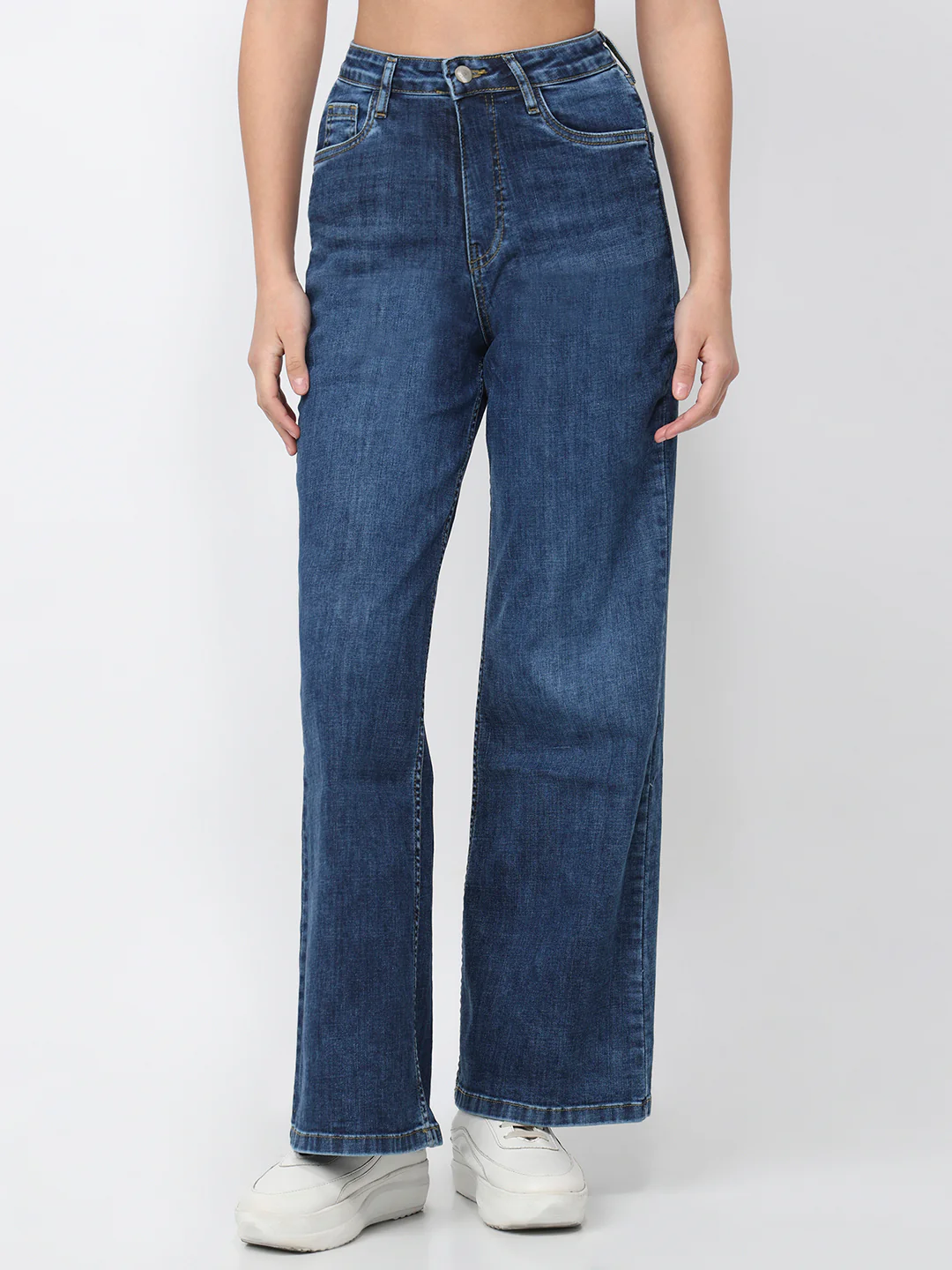 Women Blue High-Rise Super Wide Leg Jeans - Image 2