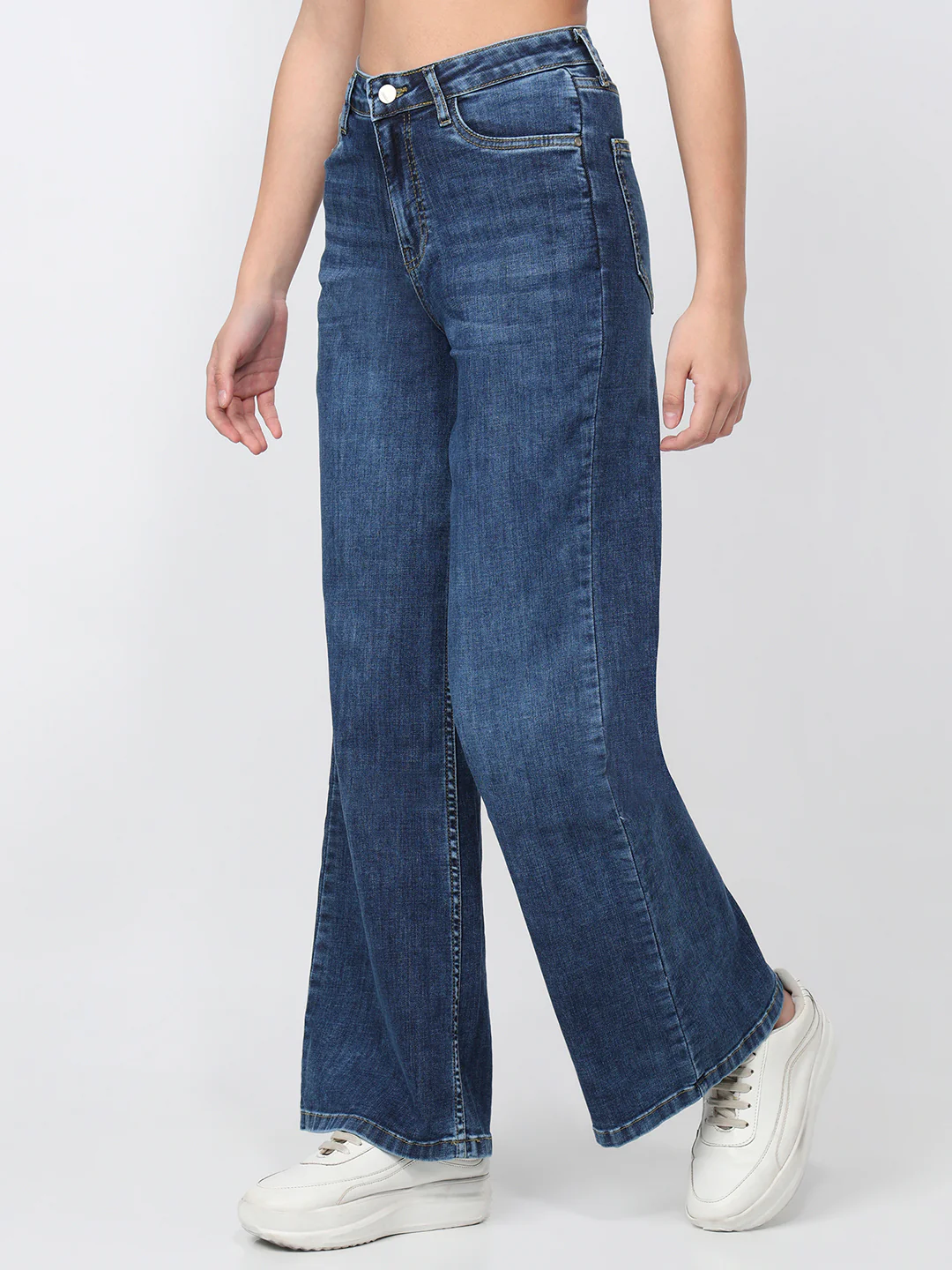 Women Blue High-Rise Super Wide Leg Jeans - Image 8