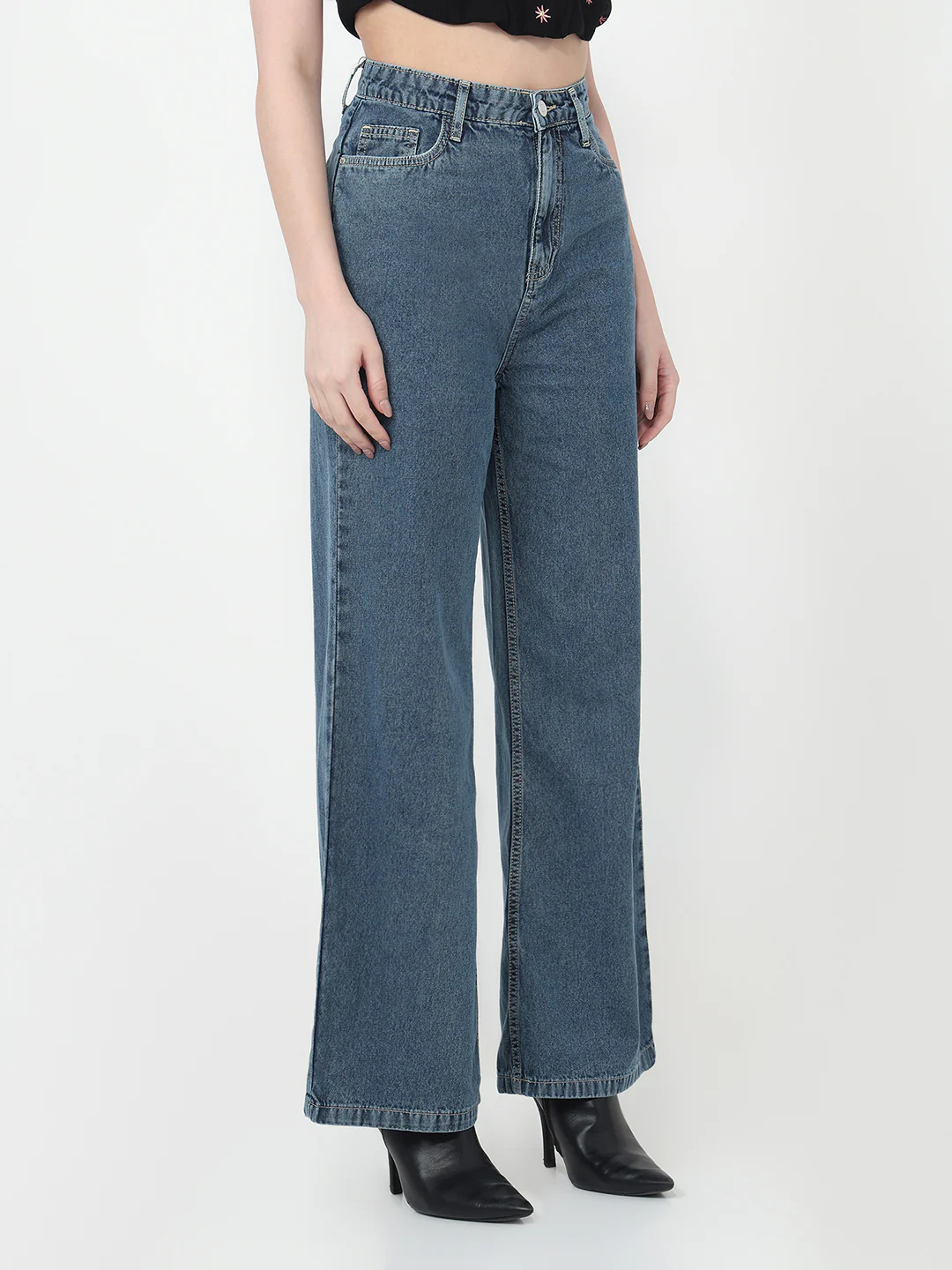 Women Blue High-Rise Super Wide Leg Jeans - Image 6