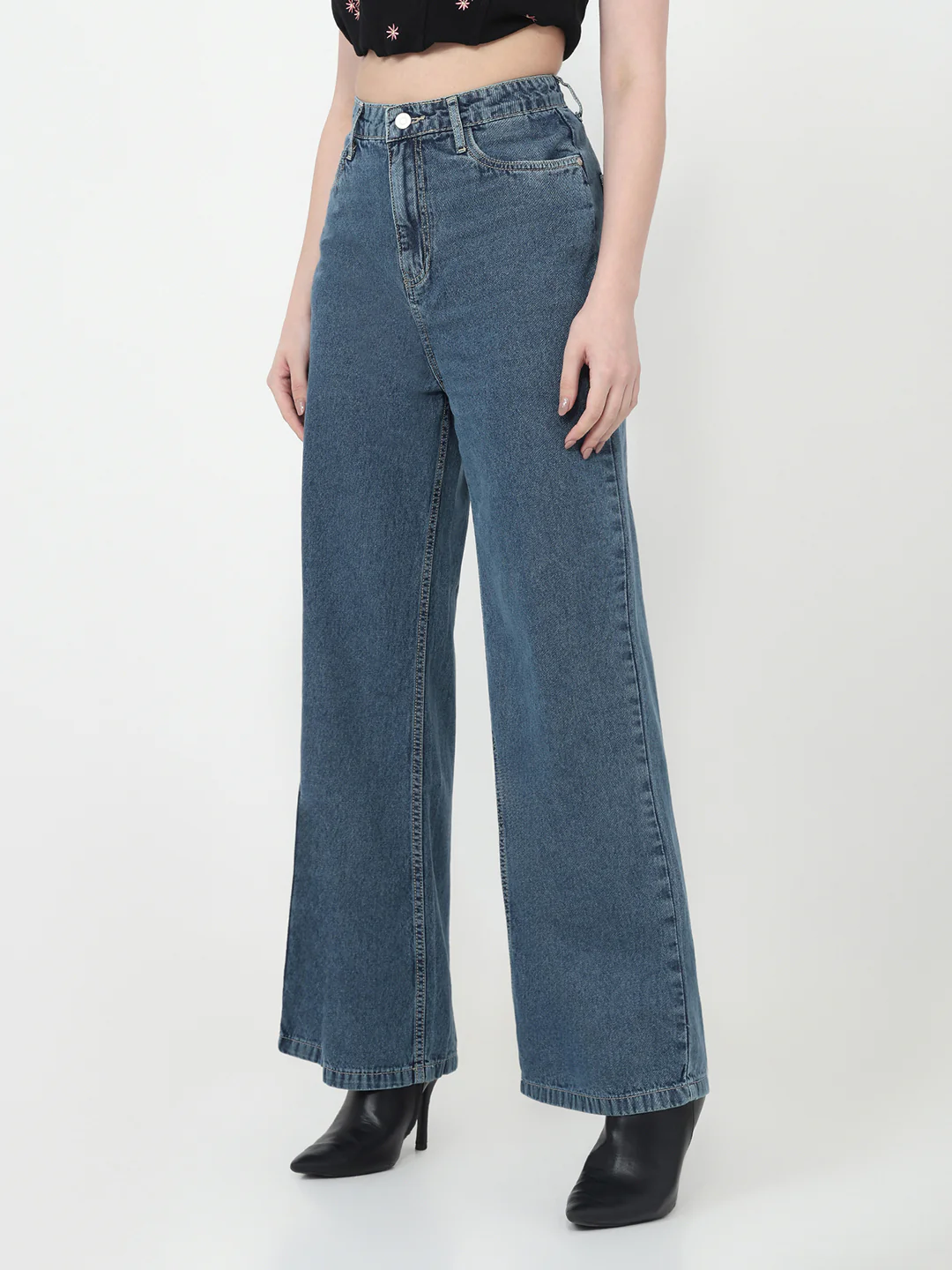 Women Blue High-Rise Super Wide Leg Jeans - Image 8