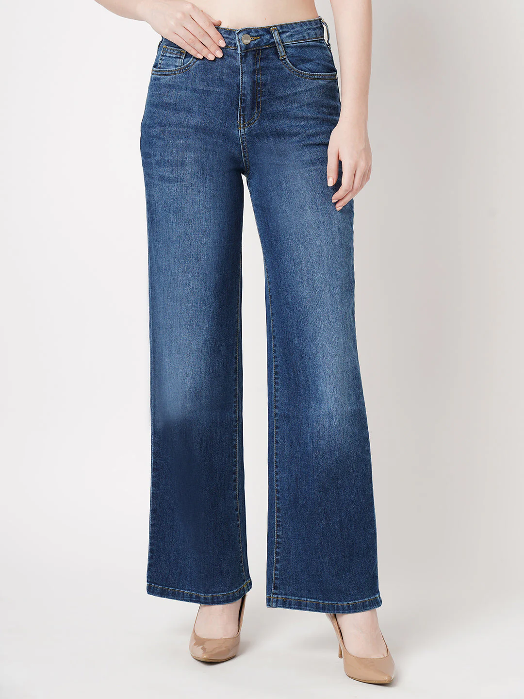Women Blue High-Rise Wide Leg Jeans - Image 2