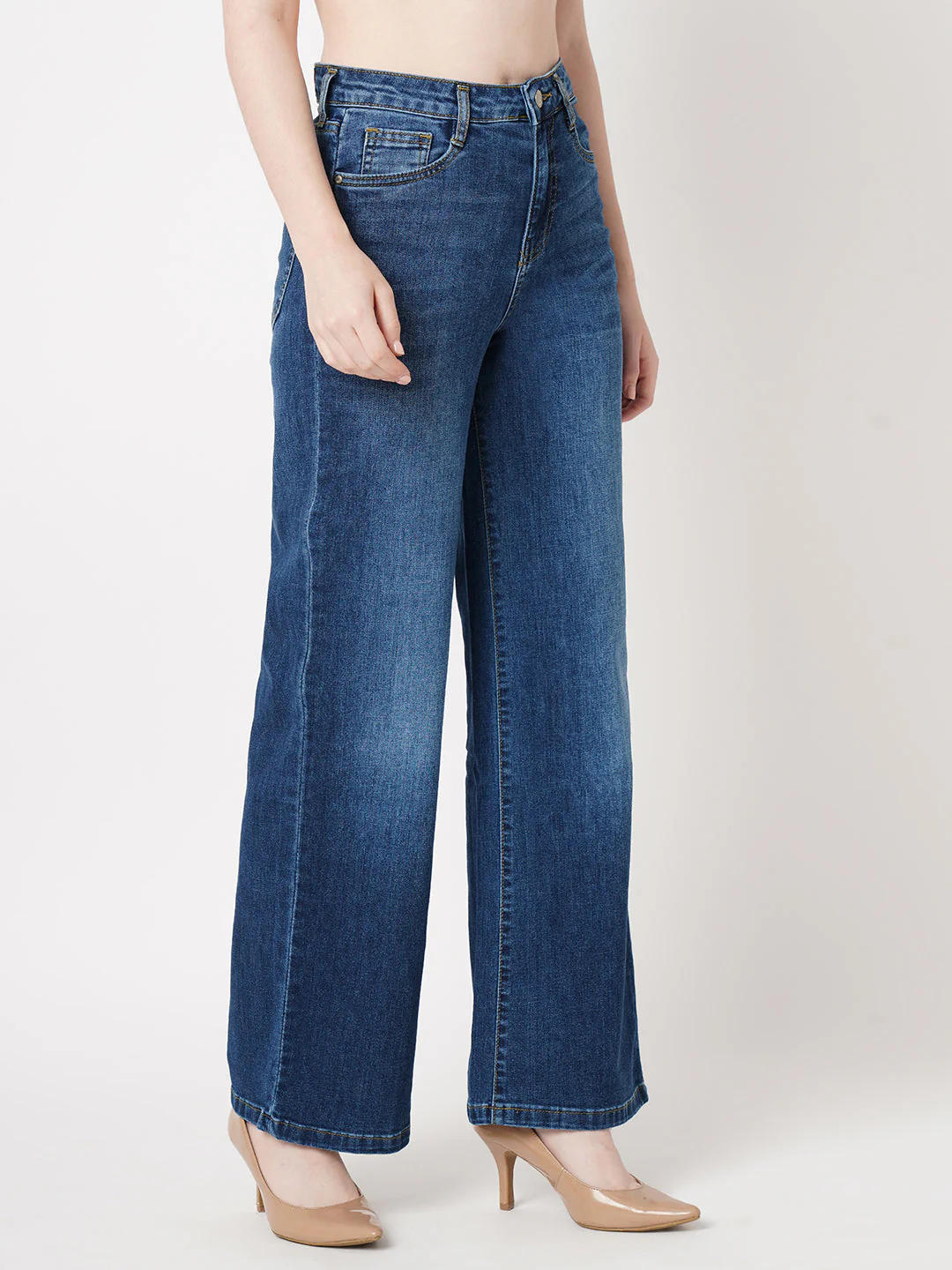 Women Blue High-Rise Wide Leg Jeans - Image 5