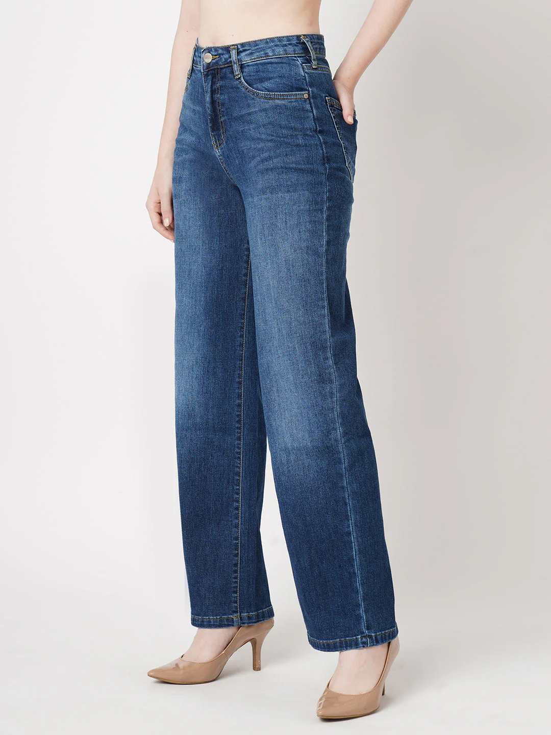 Women Blue High-Rise Wide Leg Jeans - Image 6