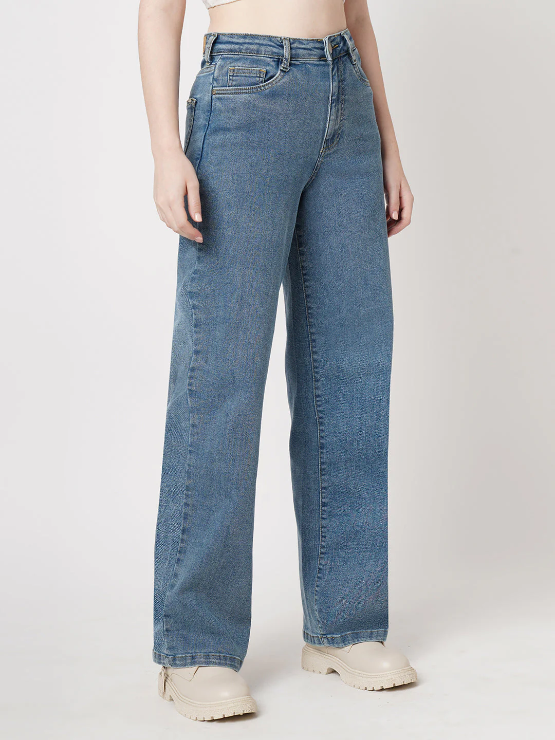 Women Blue High-Rise Wide Leg Jeans - Image 5