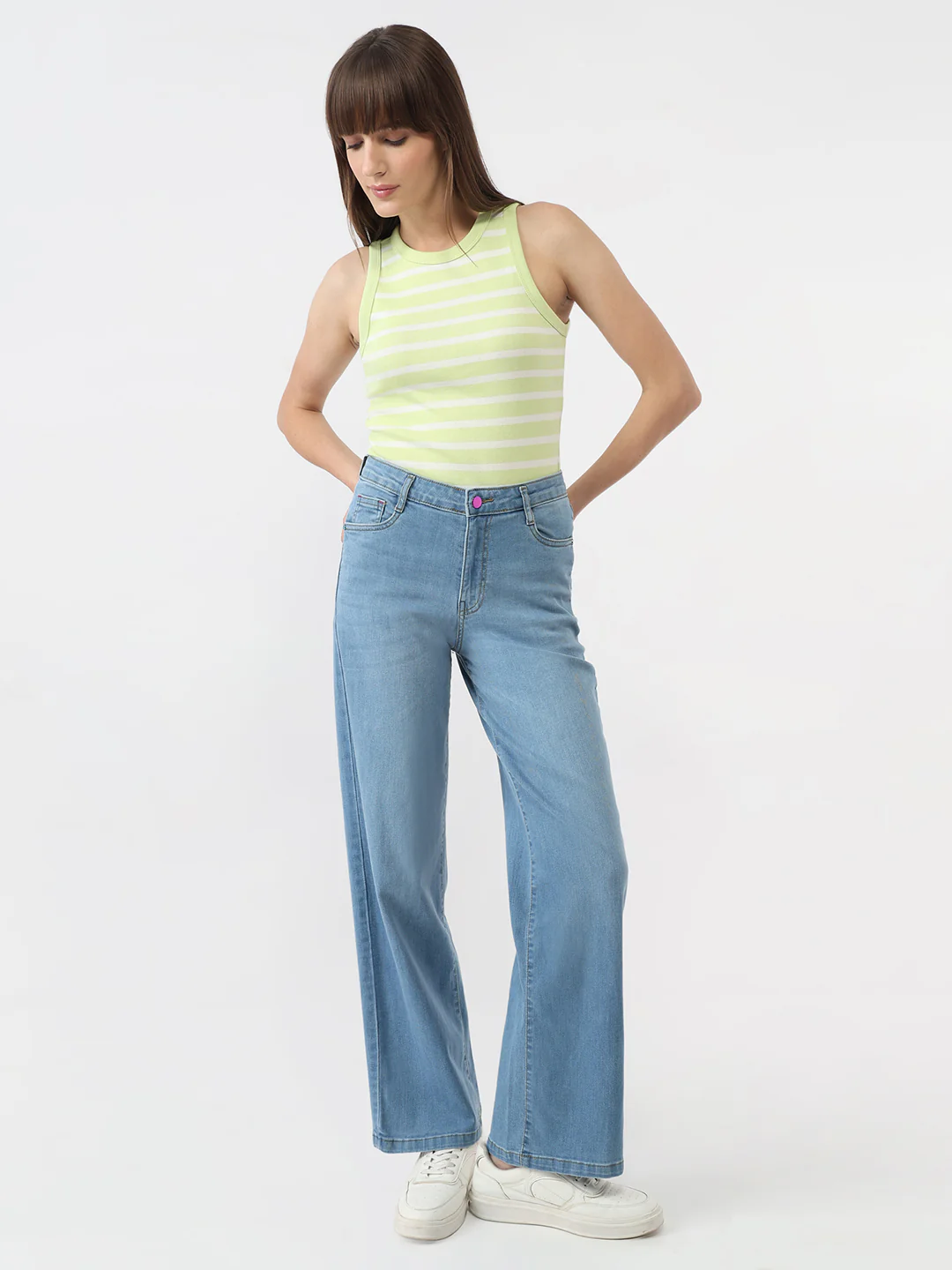 Women Blue High-Rise Wide Leg Jeans - Image 4