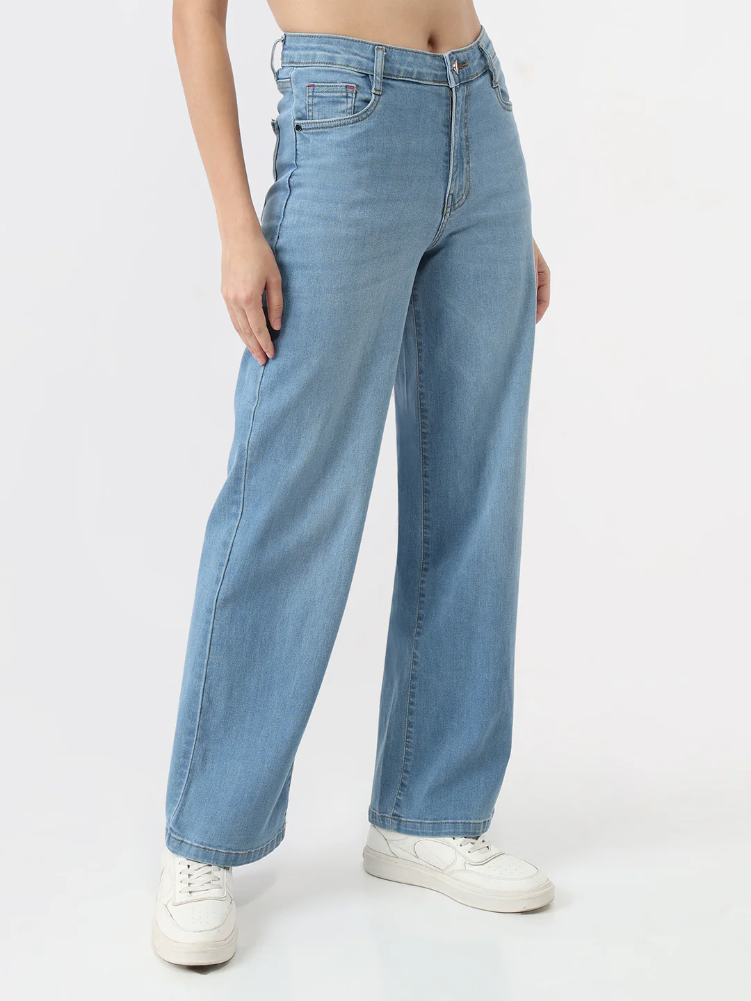 Women Blue High-Rise Wide Leg Jeans - Image 6