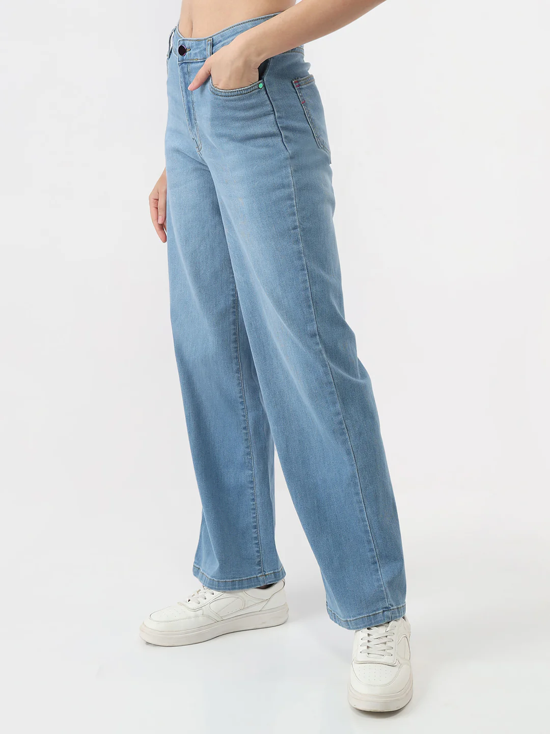 Women Blue High-Rise Wide Leg Jeans - Image 8