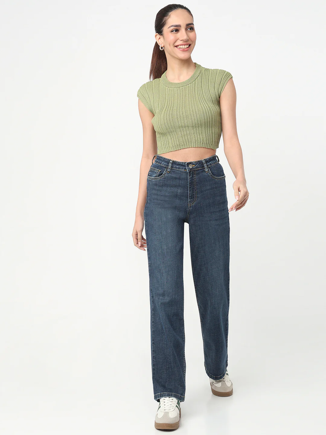 Women Blue High-Rise Wide Leg Jeans - Image 4