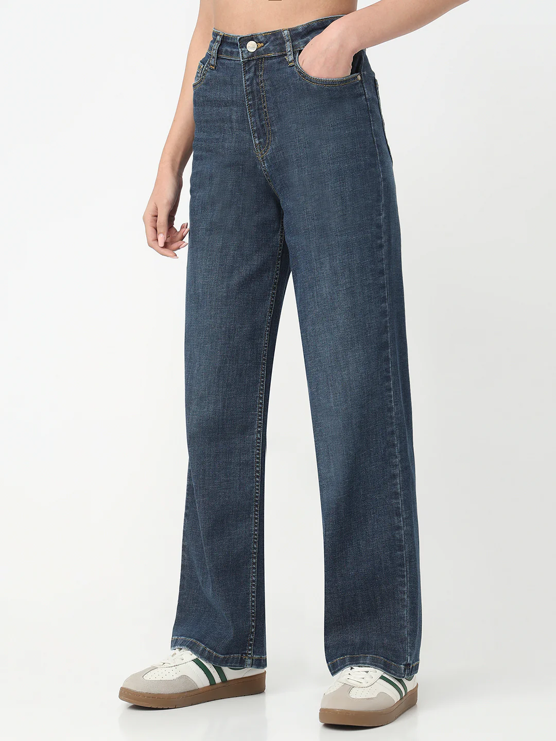 Women Blue High-Rise Wide Leg Jeans - Image 8
