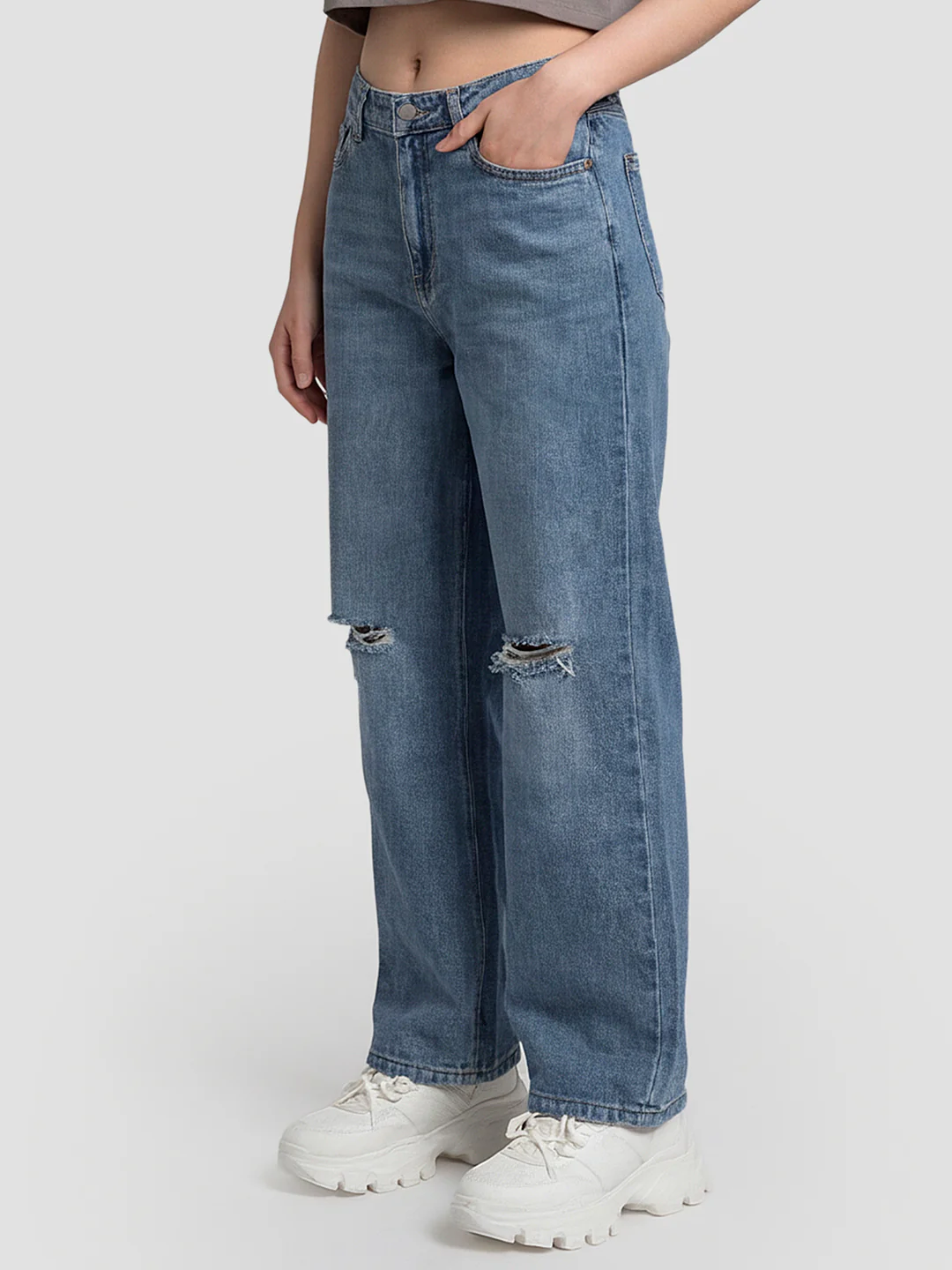 Women Blue High-Rise Wide Leg Jeans - Image 6