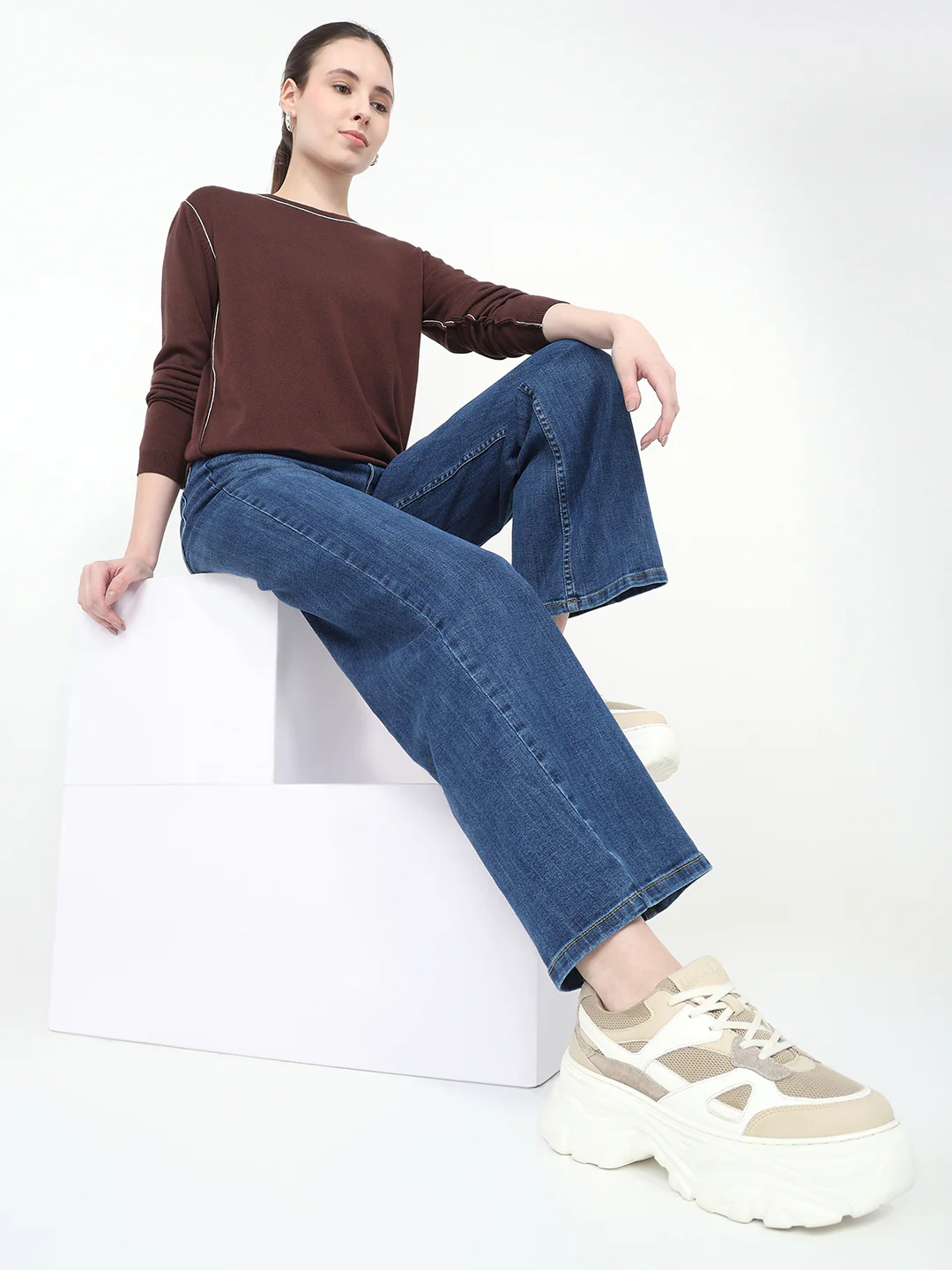 Women Blue High-Rise Wide Leg Jeans