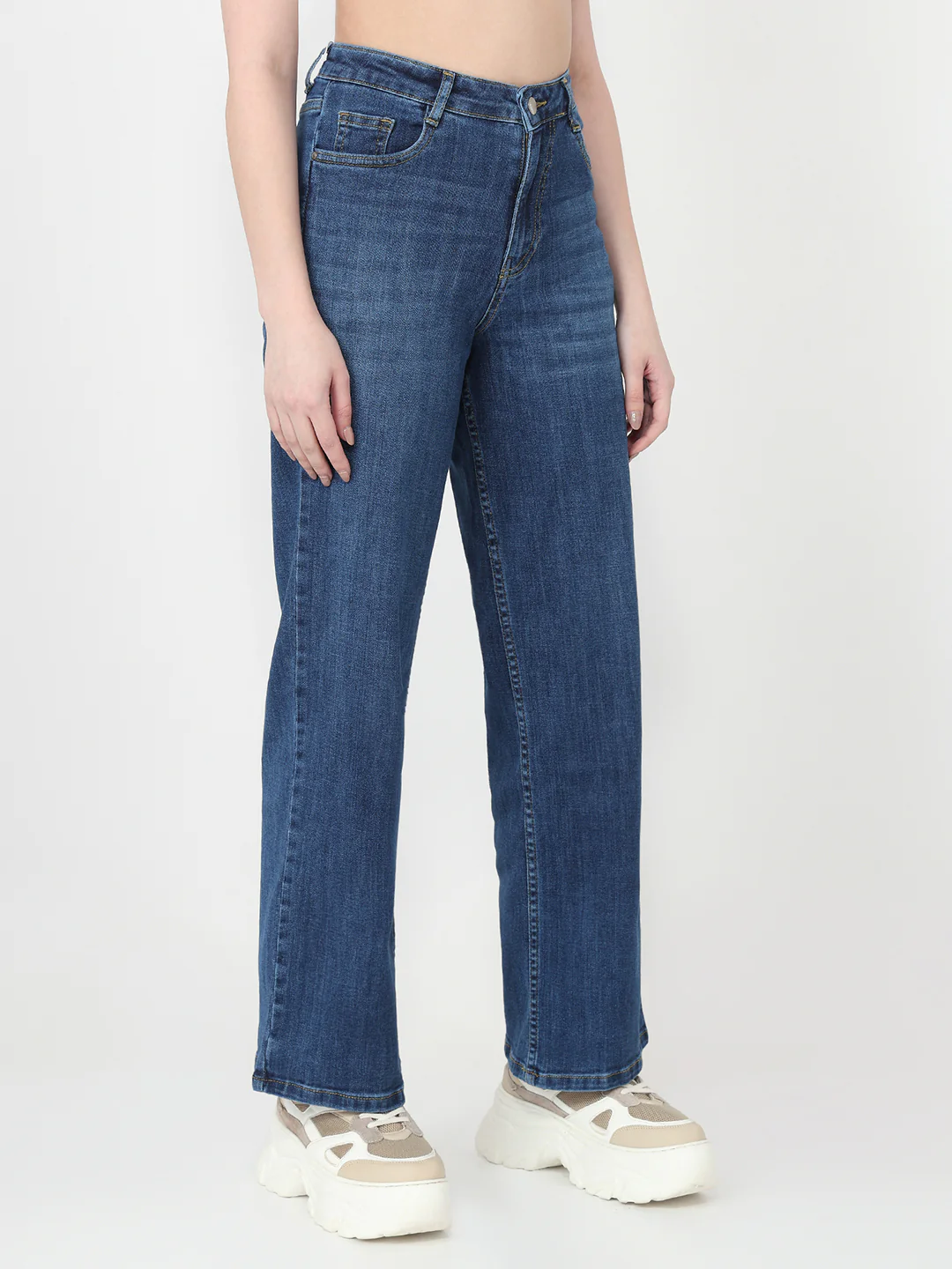 Women Blue High-Rise Wide Leg Jeans - Image 6