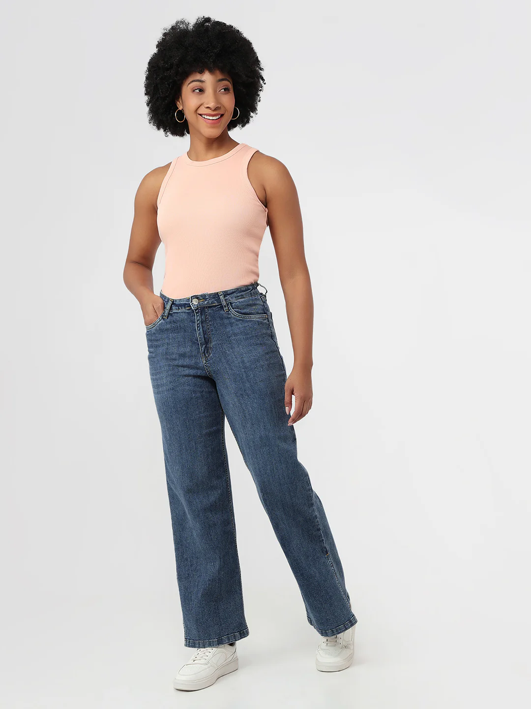 Women Blue High-Rise Wide Leg Jeans - Image 4