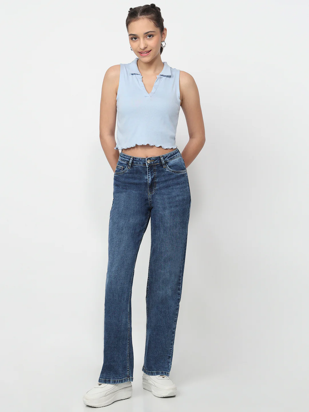 Women Blue High-Rise Wide Leg Jeans - Image 4