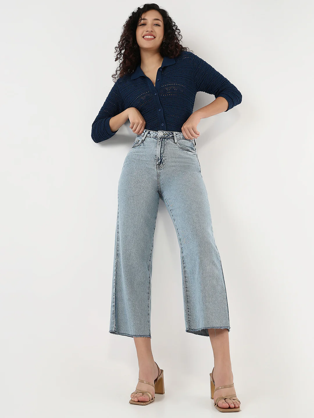 Women Blue High-Rise Wide Leg Jeans