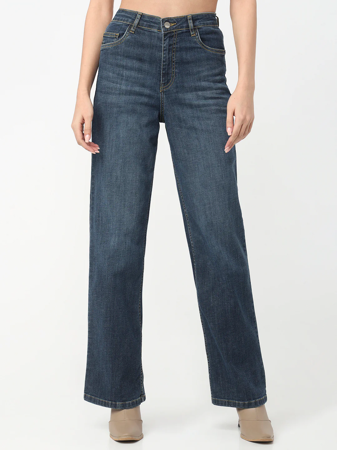 Women Blue High-Rise Wide Leg Jeans - Image 2