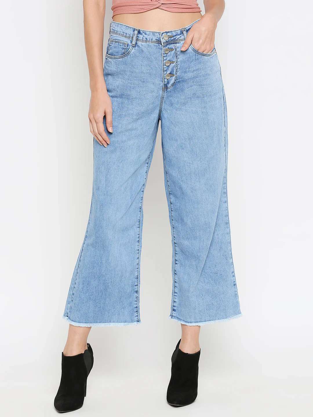 Women Blue High-Rise Wide Leg Jeans - Image 2