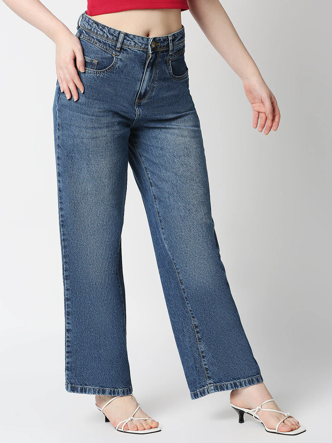 Women Blue High-Rise Wide Leg Jeans - Image 4