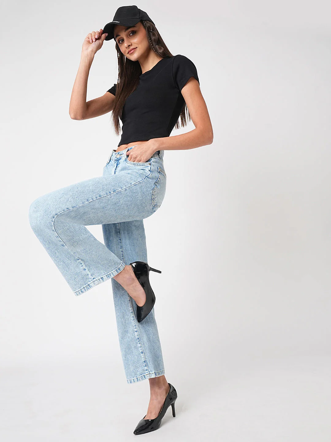 Women Blue High-Rise Wide Leg Jeans