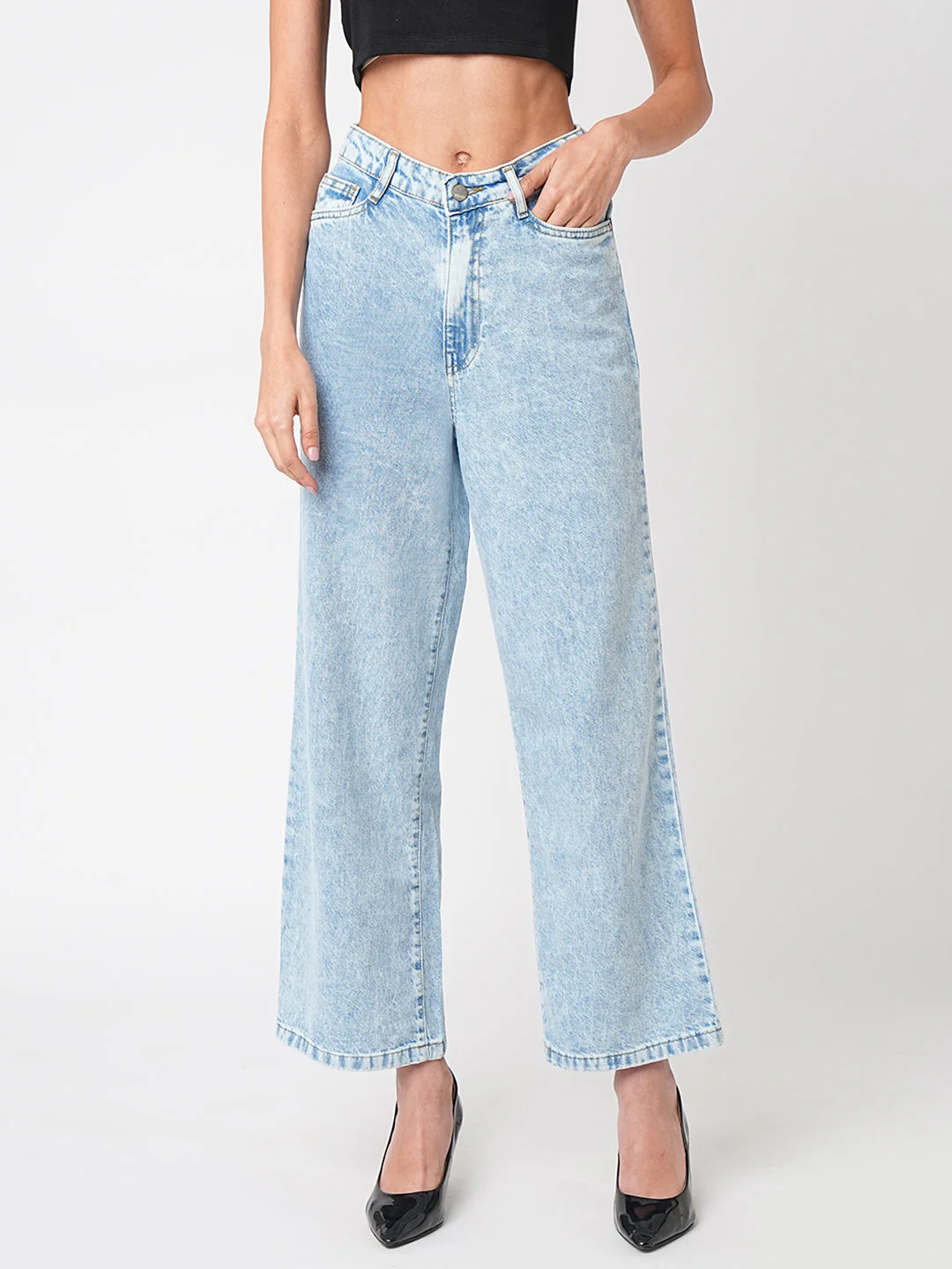 Women Blue High-Rise Wide Leg Jeans - Image 2