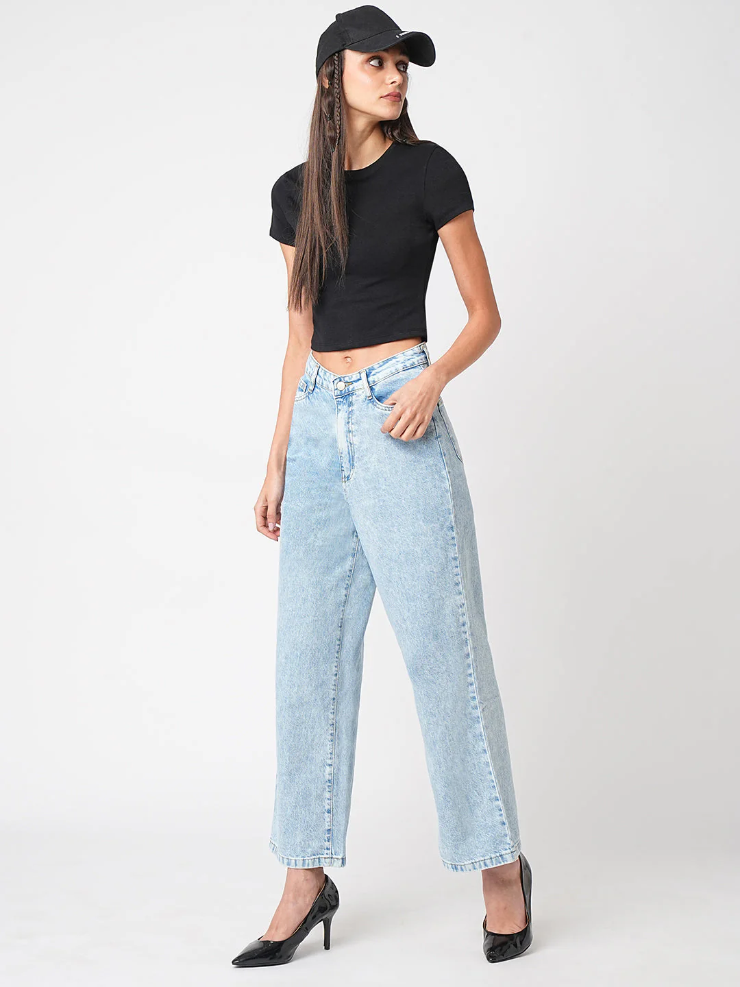 Women Blue High-Rise Wide Leg Jeans - Image 4