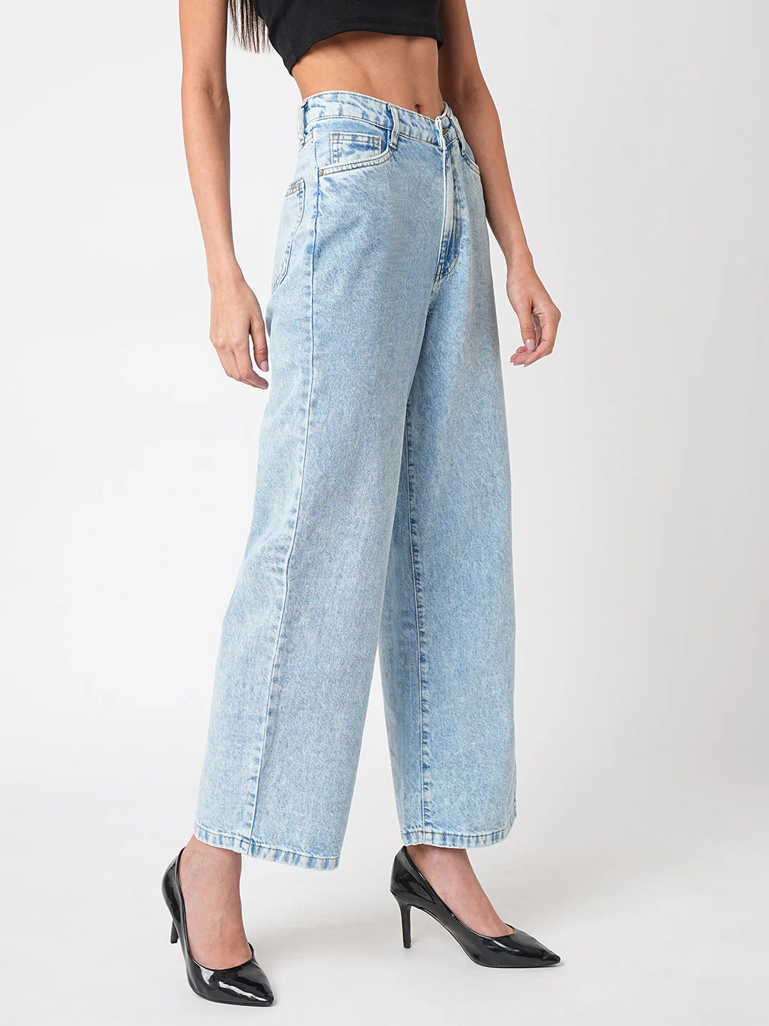 Women Blue High-Rise Wide Leg Jeans - Image 5