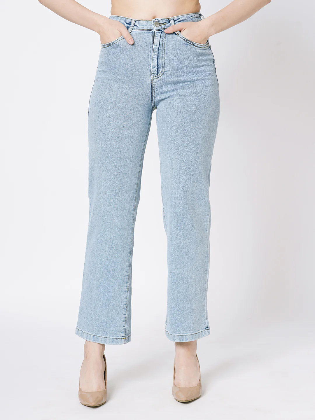 Women Blue High-Rise Wide Leg Jeans - Image 2