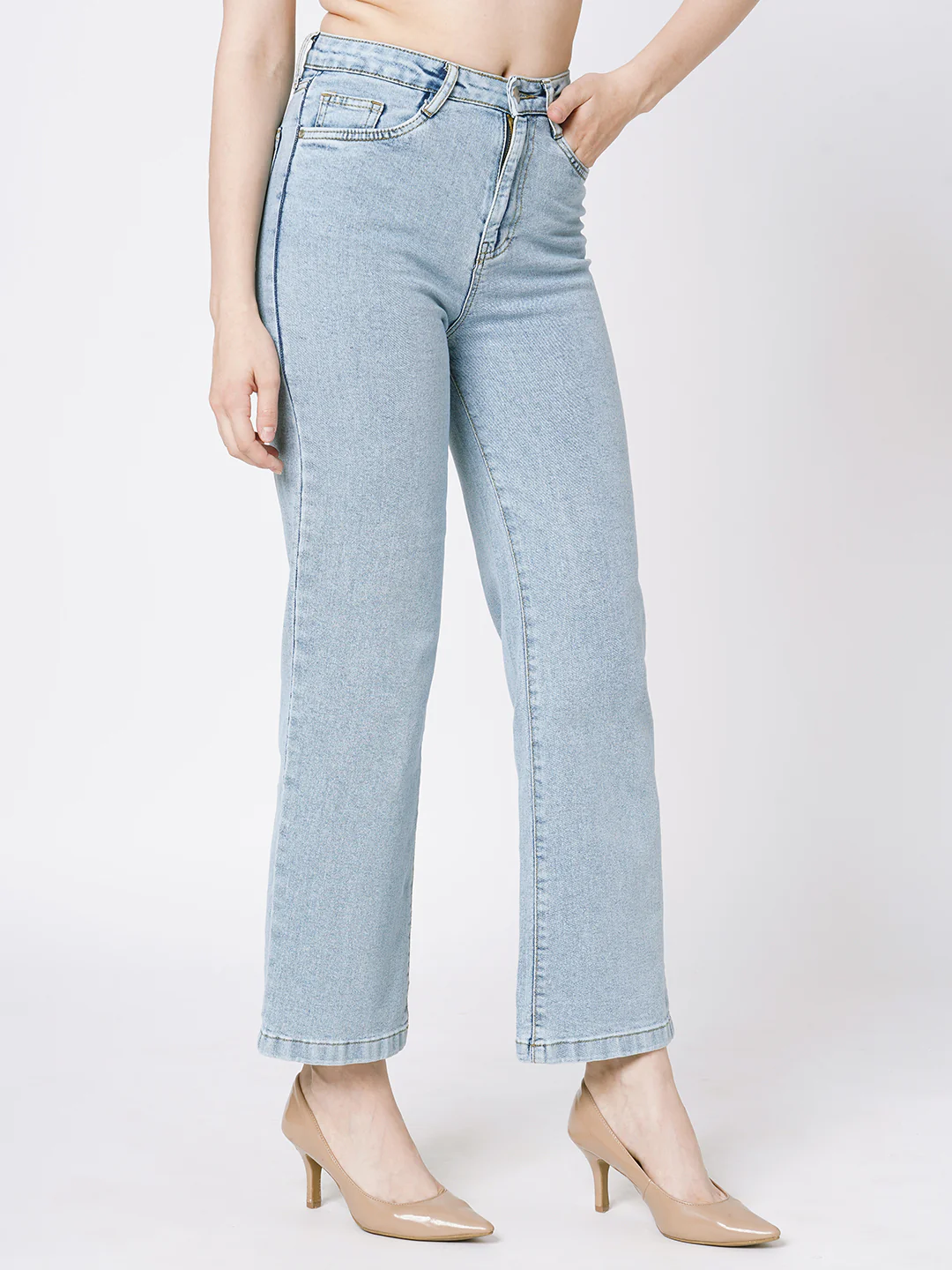 Women Blue High-Rise Wide Leg Jeans - Image 6