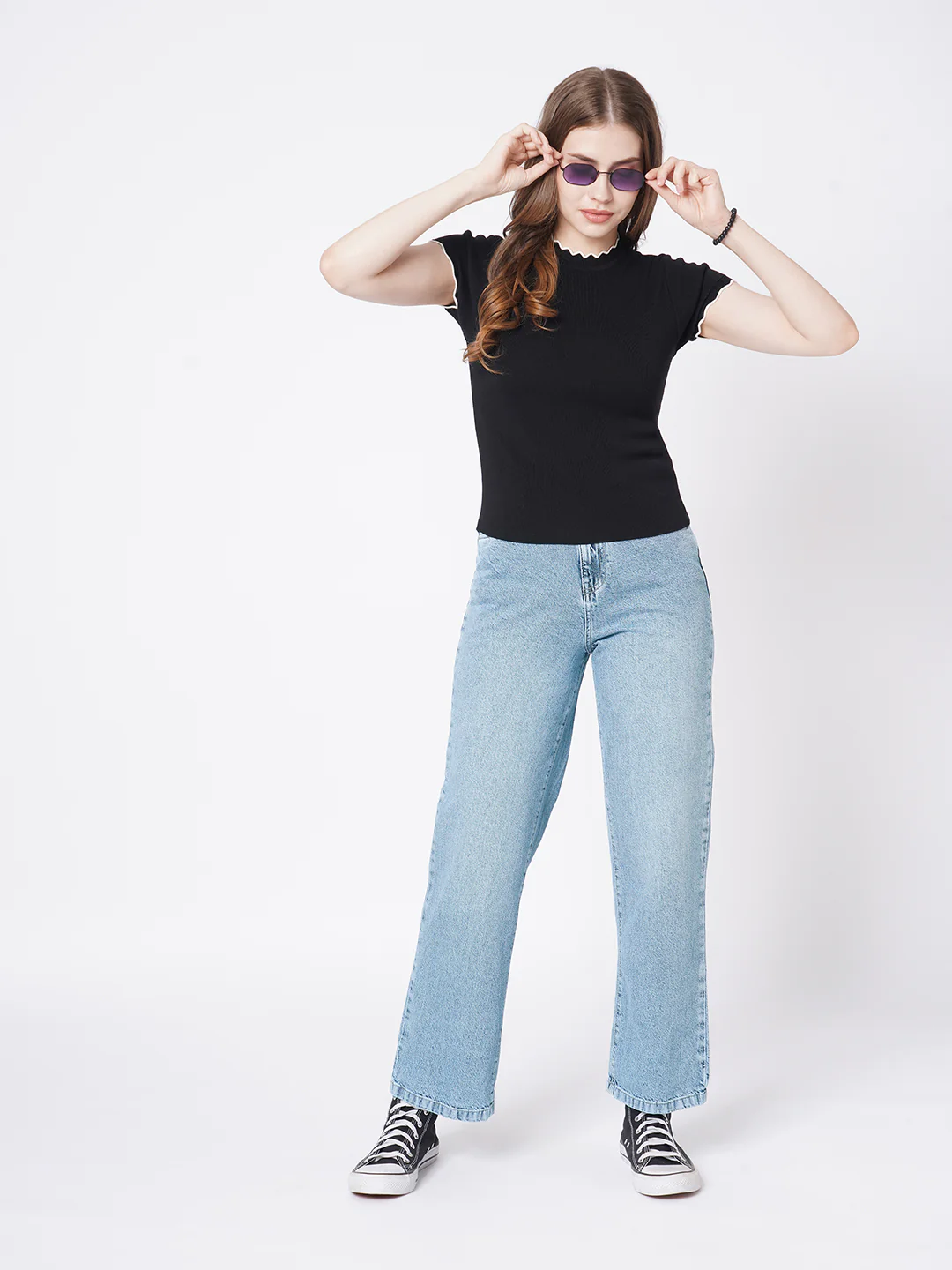 Women Blue High-Rise Wide Leg Jeans - Image 4