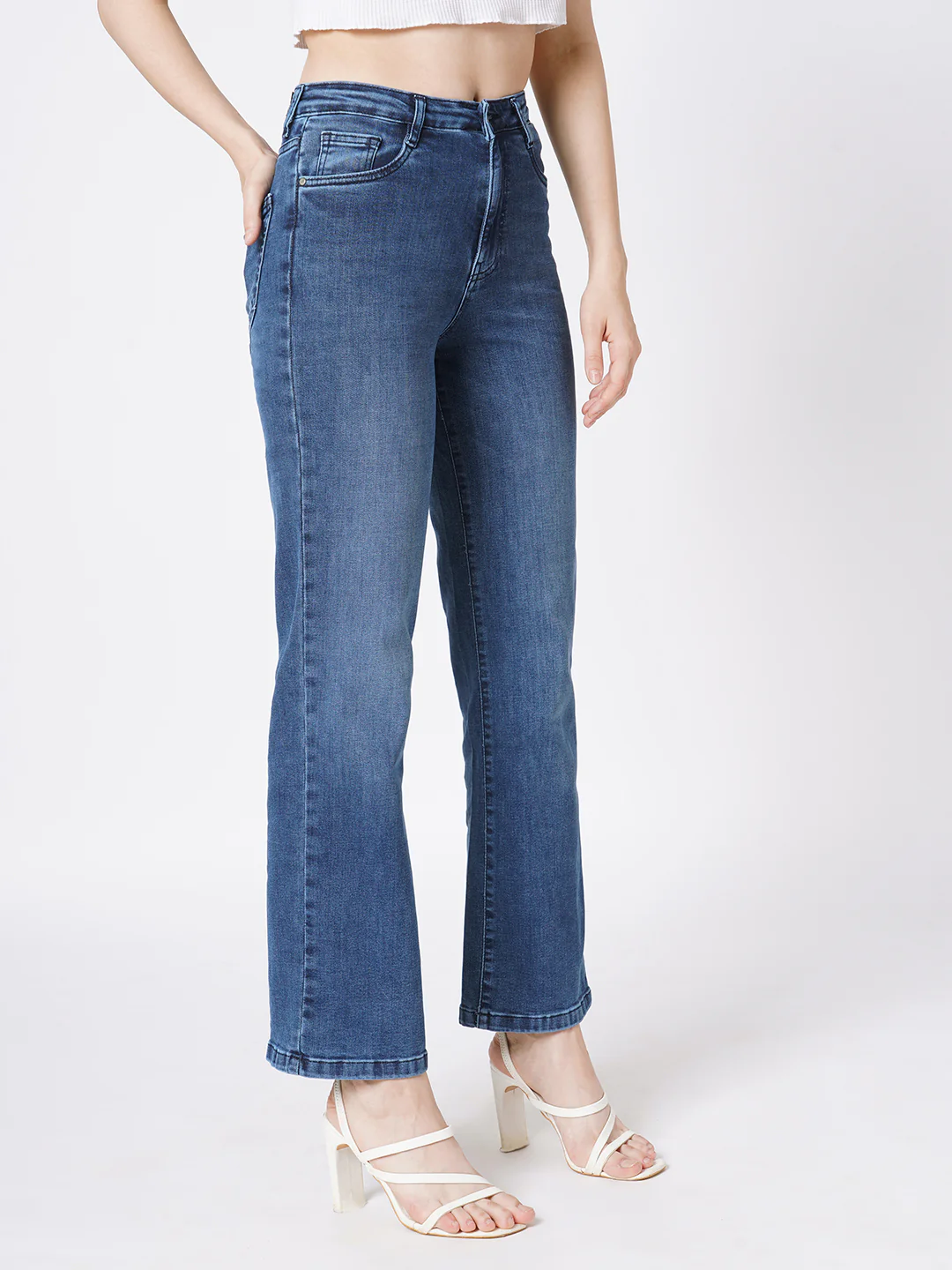 Women Blue High-Rise Wide Leg Jeans - Image 6