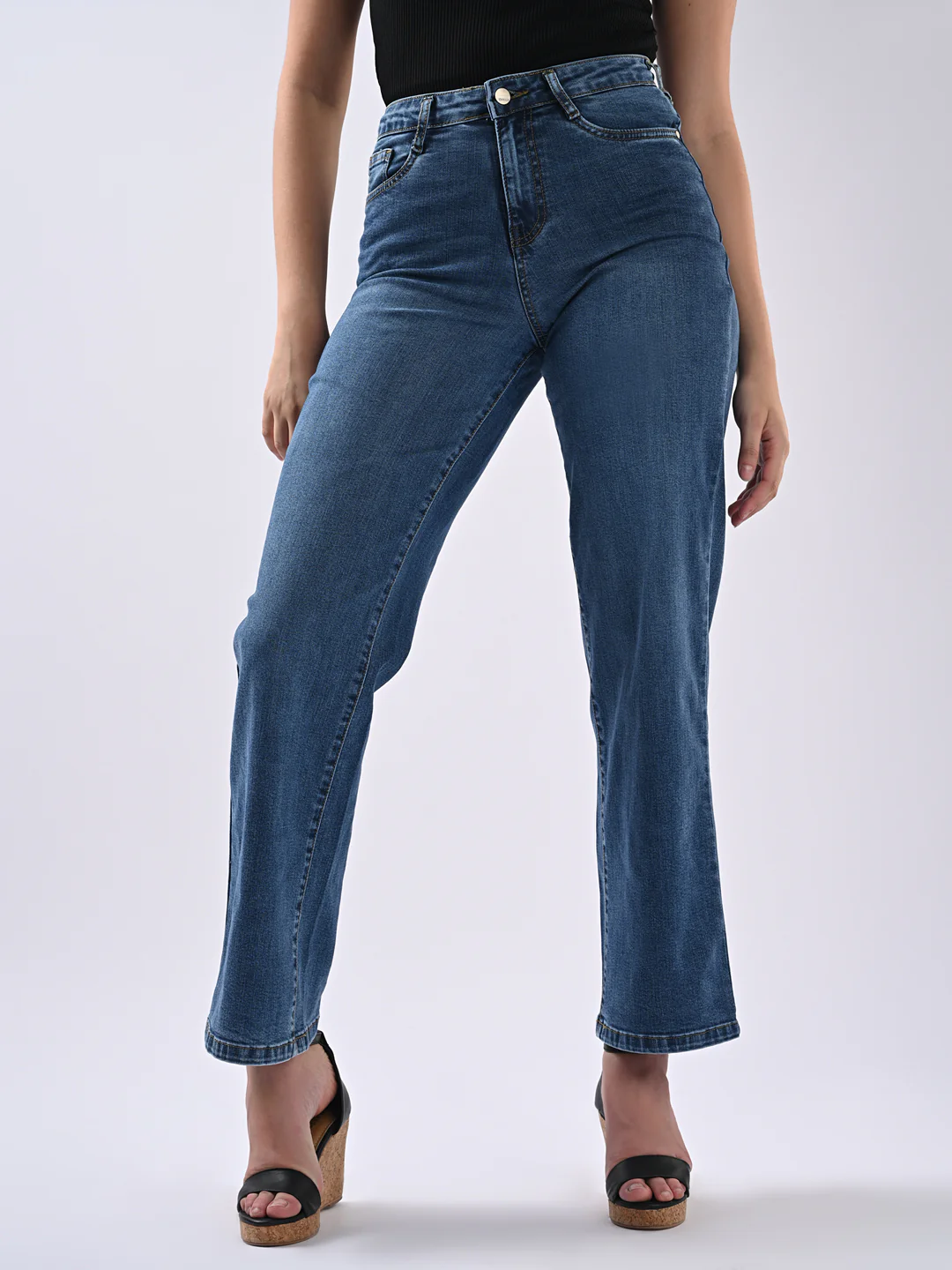 Women Blue High-Rise Wide Leg Jeans - Image 2