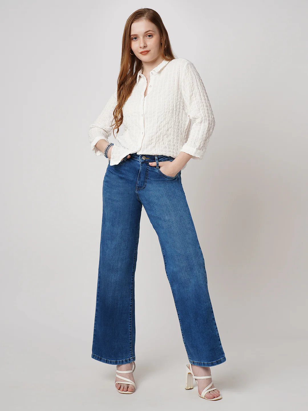Women Blue High-Rise Wide Leg Jeans - Image 4