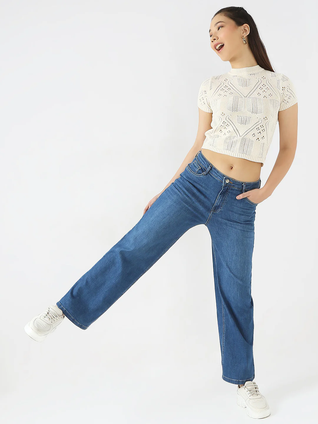 Women Blue High-Rise Wide Leg Jeans