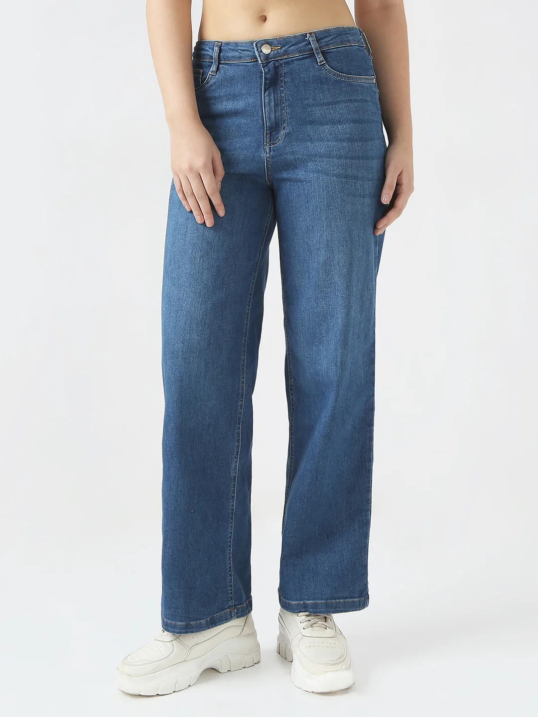 Women Blue High-Rise Wide Leg Jeans - Image 2