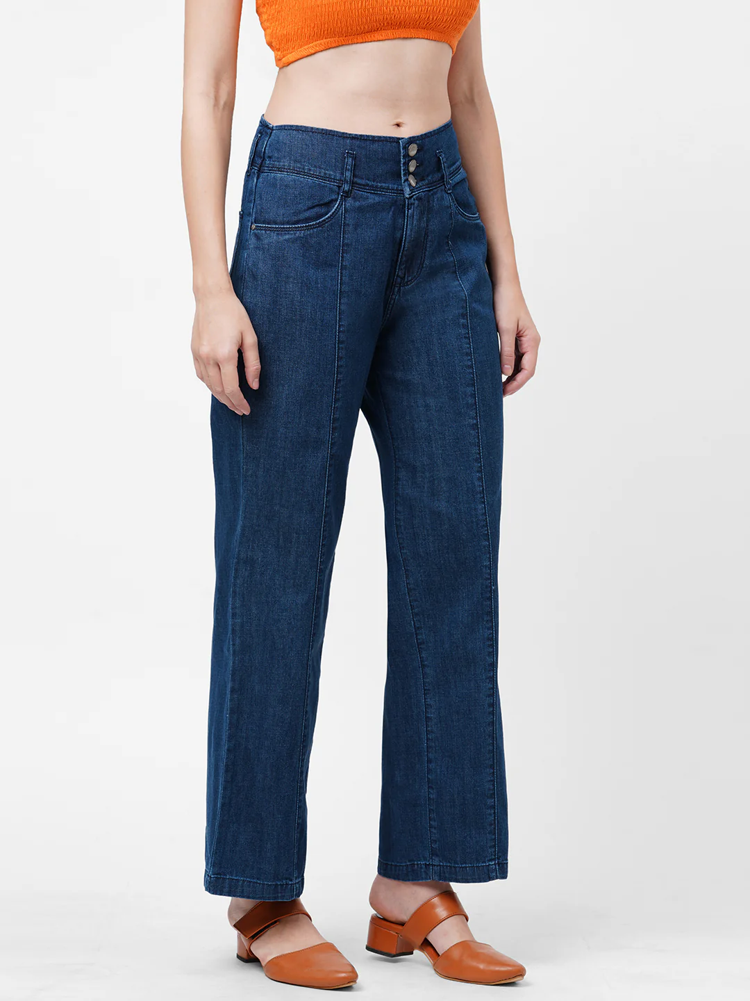Women Blue High-Rise Wide Leg Jeans - Image 4