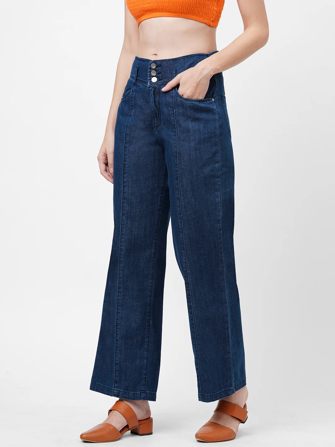 Women Blue High-Rise Wide Leg Jeans - Image 5