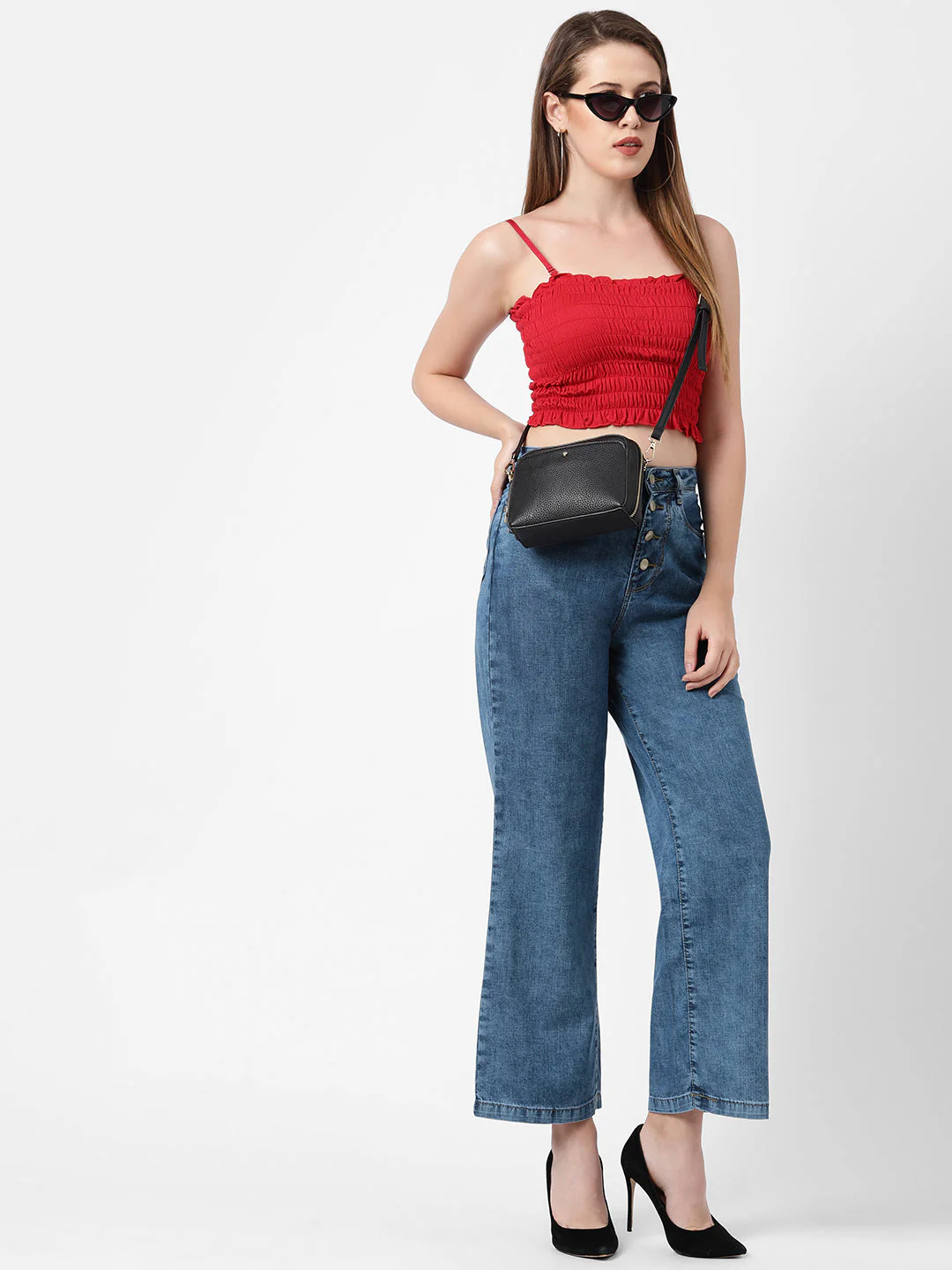 Women Blue High-Rise Wide Leg Jeans - Image 4