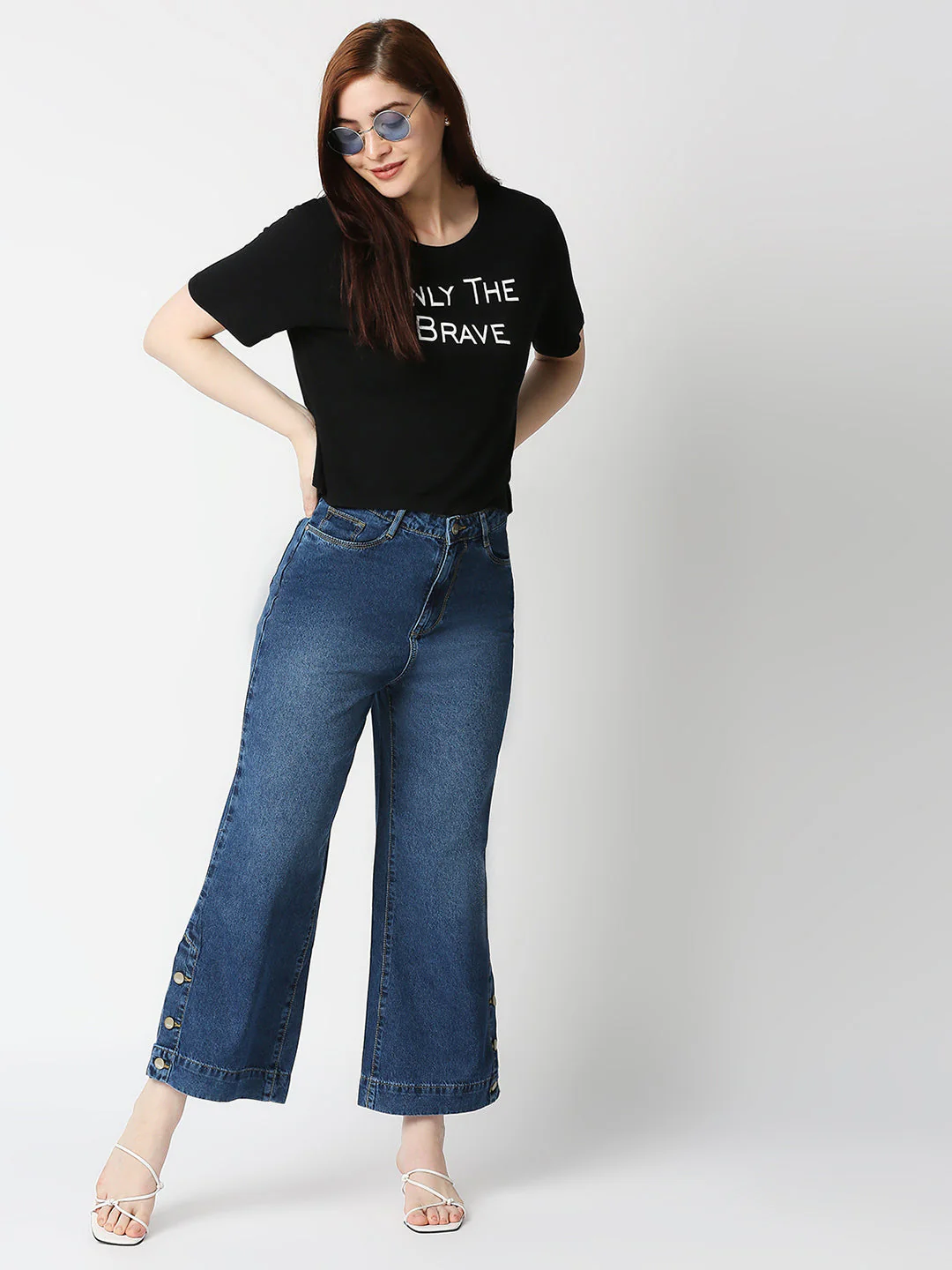 Women Blue High-Rise Wide Leg Jeans - Image 4