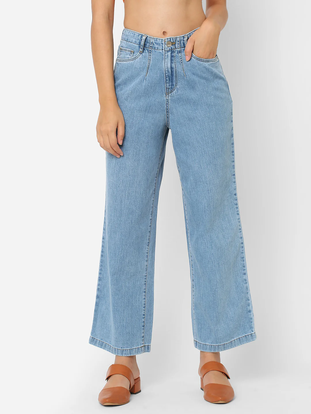 Women Blue High-Rise Wide Leg Jeans - Image 2