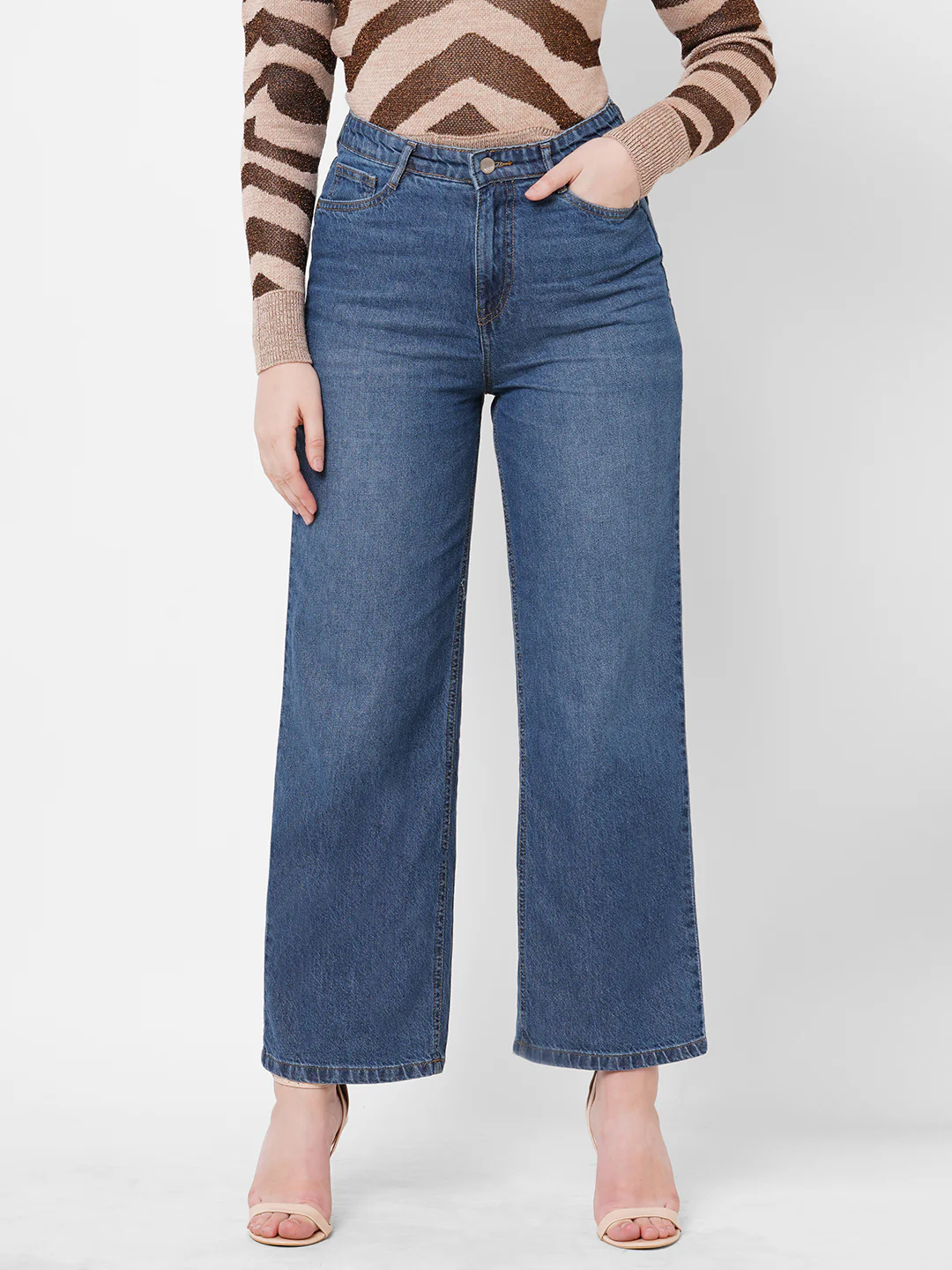 Women Blue High-Rise Wide Leg Jeans - Image 2