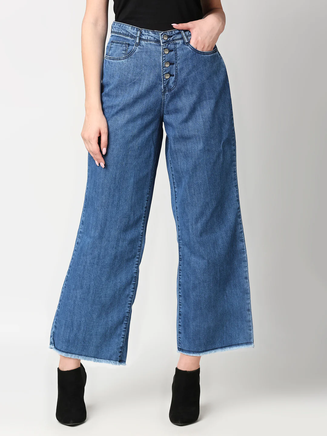Women Blue High-Rise Wide Leg Jeans - Image 2