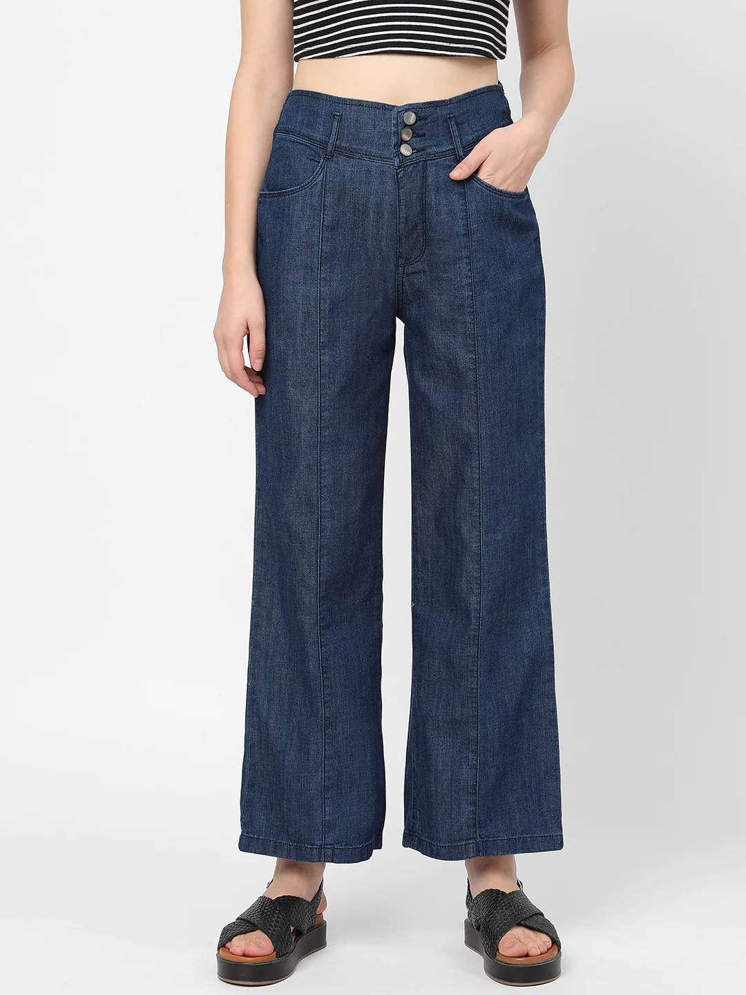 Women Blue High-Rise Wide Leg Jeans - Image 2