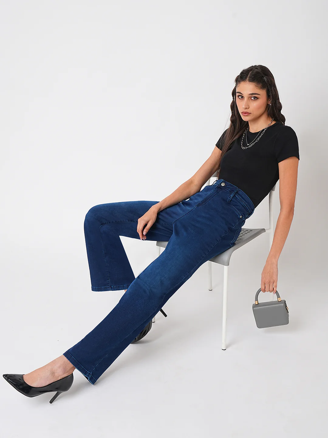 Women Blue High-Rise Wide Leg Jeans
