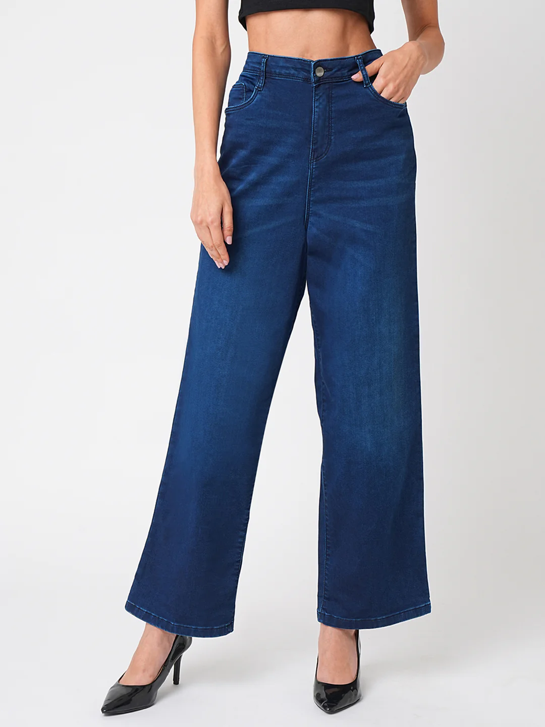 Women Blue High-Rise Wide Leg Jeans - Image 2