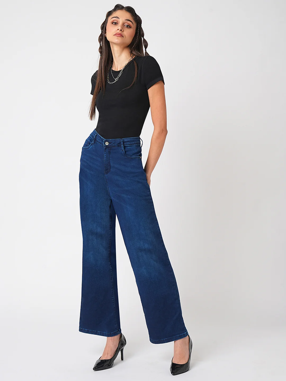 Women Blue High-Rise Wide Leg Jeans - Image 4