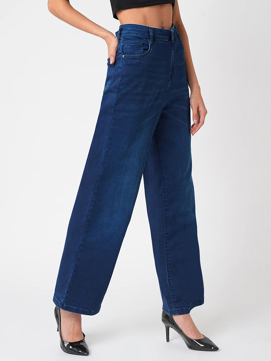 Women Blue High-Rise Wide Leg Jeans - Image 5