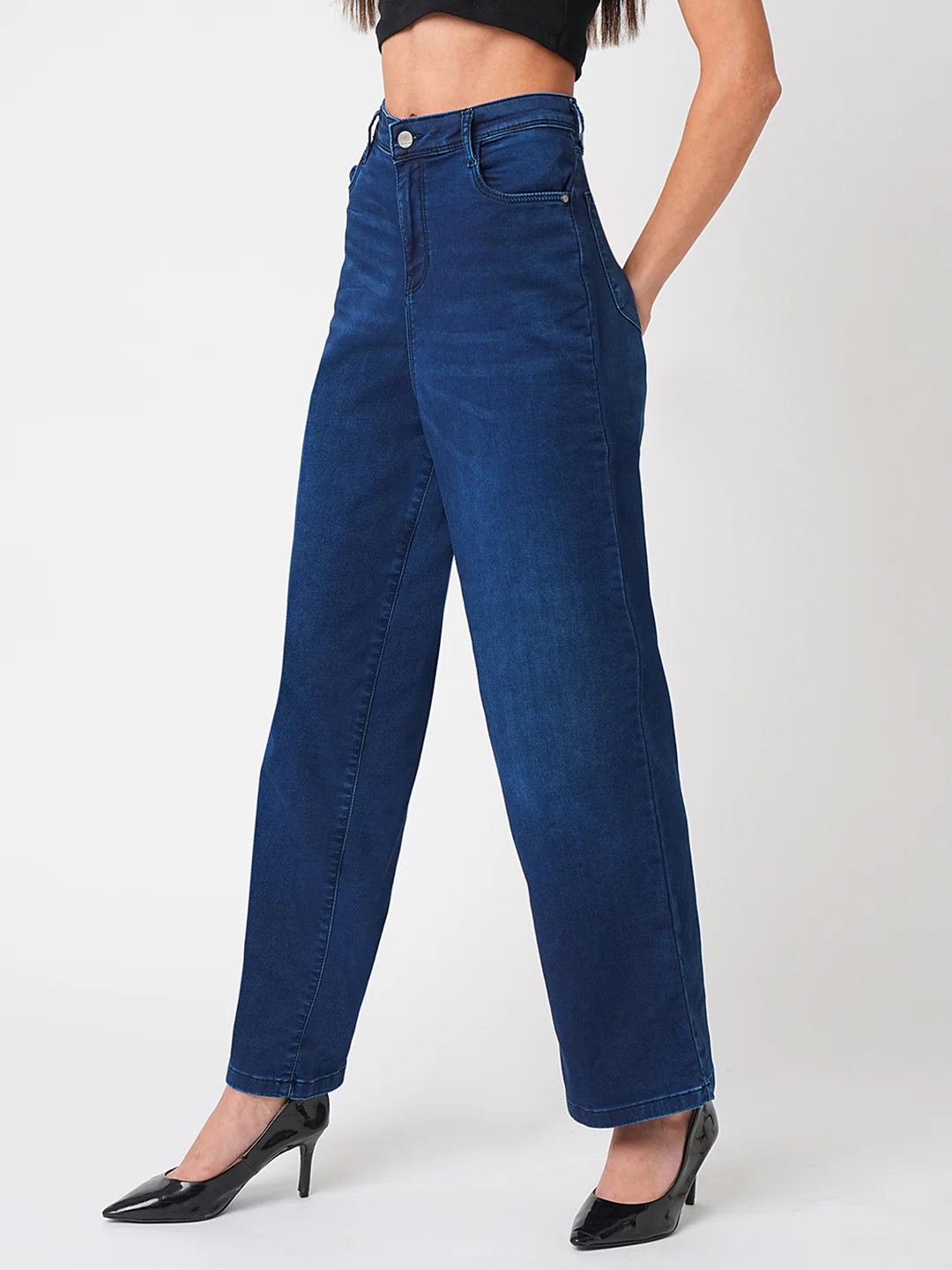 Women Blue High-Rise Wide Leg Jeans - Image 6
