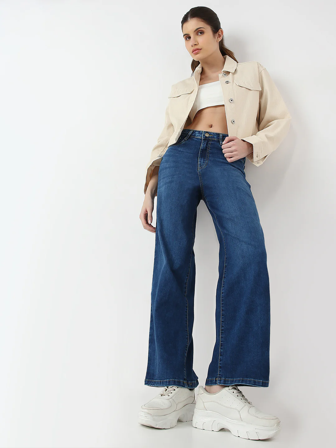 Women Blue High-Rise Wide Leg Jeans