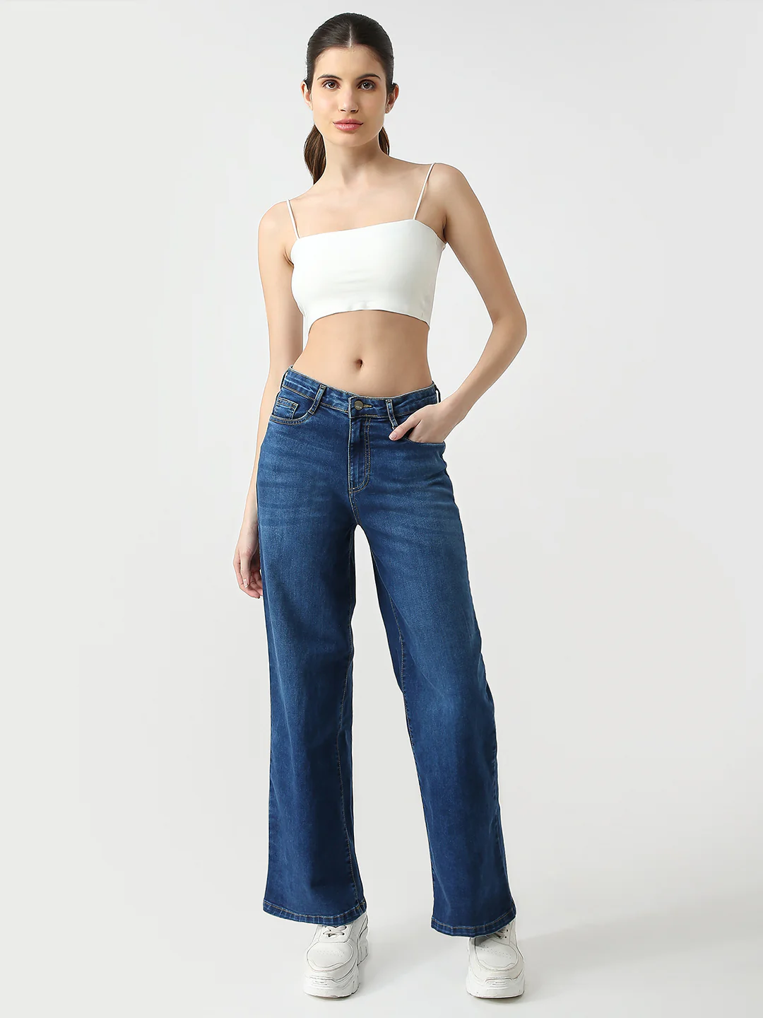 Women Blue High-Rise Wide Leg Jeans - Image 4