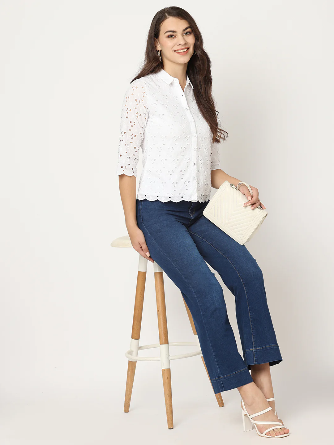 Women Blue High-Rise Wide Leg Jeans